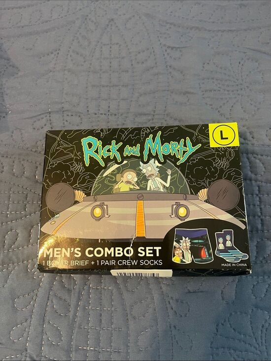 Rick And Morty Shop Other - Rick and Morty Men’s Combo Set - Black Brief & Crew Socks (Large)